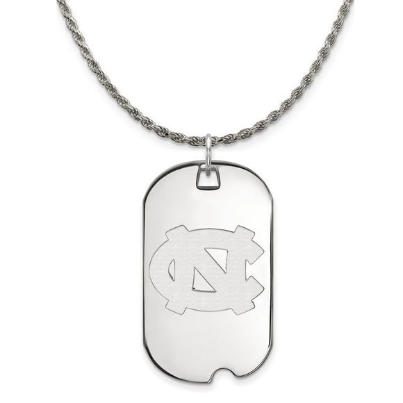 Sterling Silver North Carolina Tarheels Large Dog Tag Necklace - 18 In